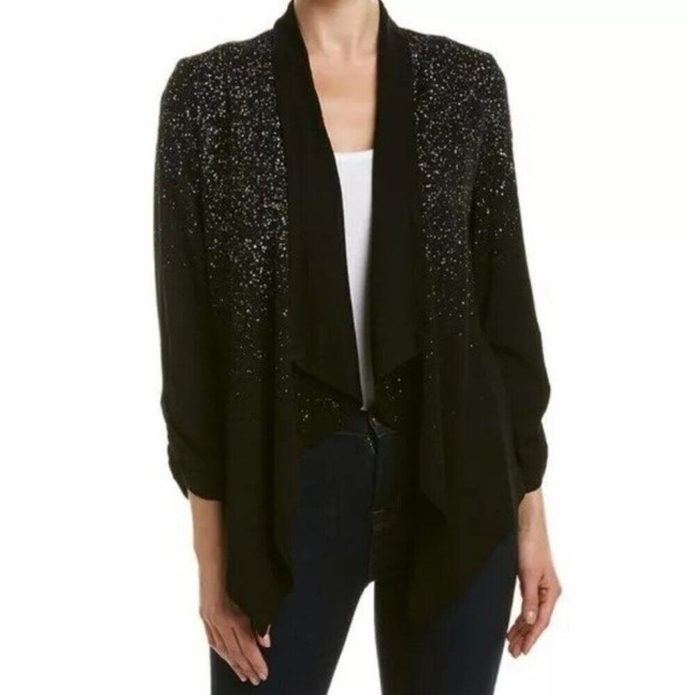Michael Stars · Size M · Draped Sparkle Cardigan · Soft Jersey Layer · Black
